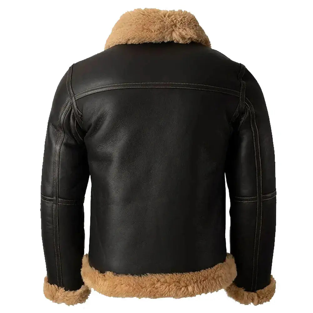 Women's Black B3 Shearling Leather Aviator Jacket-1