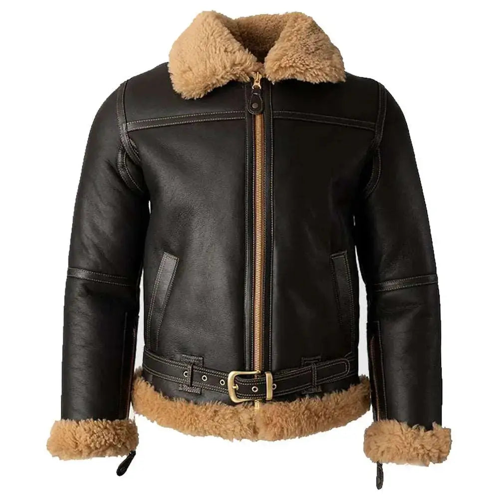 Women's Black B3 Shearling Leather Aviator Jacket-0