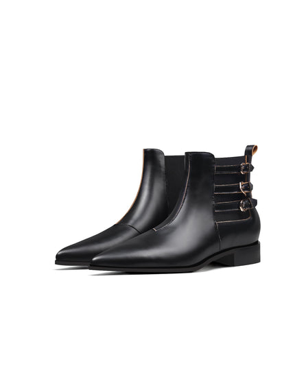 Black Leather Boots with Side Buckles-1
