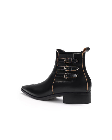 Black Leather Boots with Side Buckles-3