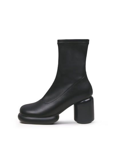Black Leather Cylindrical Platform Boots-0