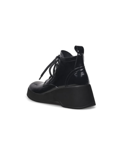 Black Leather Lace Up Low Ankle Boots-3