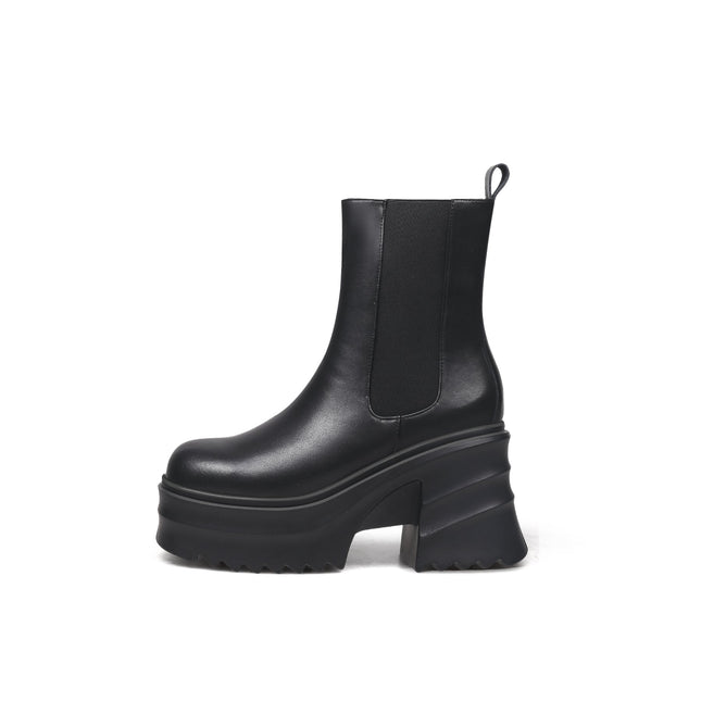 Black Leather Platform Ankle Boots-0
