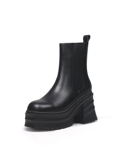 Black Leather Platform Ankle Boots-1