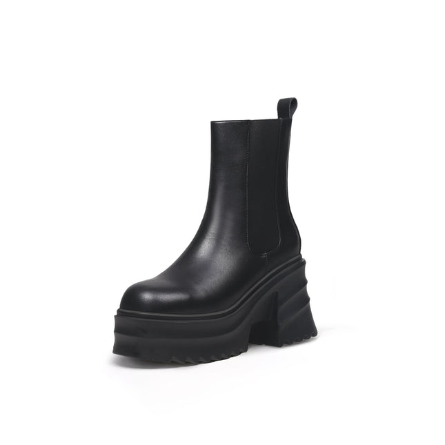 Black Leather Platform Ankle Boots-1