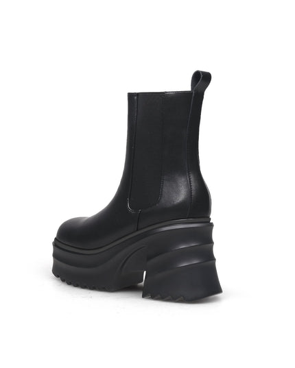 Black Leather Platform Ankle Boots-2