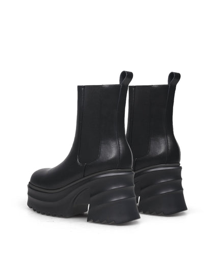 Black Leather Platform Ankle Boots-4