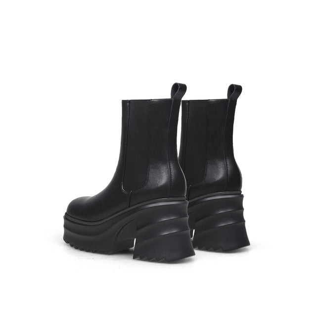 Black Leather Platform Ankle Boots-4