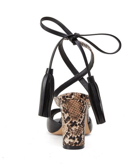 Black Python Ankle Strap Block Heel Sandals-2