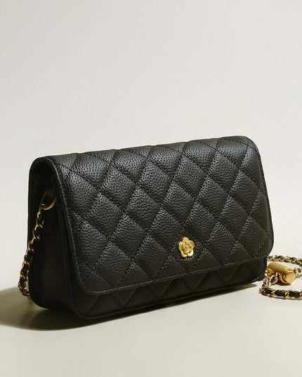 Black Quilted Bag with Golden Cylinder Chain Straps-1