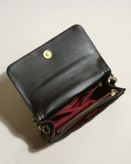 Black Quilted Bag with Golden Cylinder Chain Straps-2