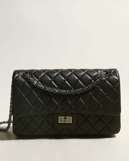 Black Quilted Bag with Metallic Chain Straps-0