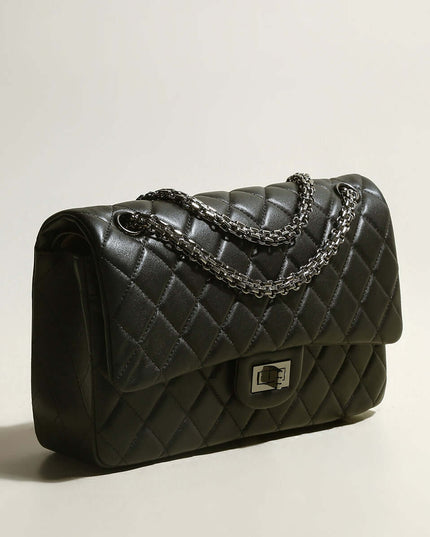 Black Quilted Bag with Metallic Chain Straps-1