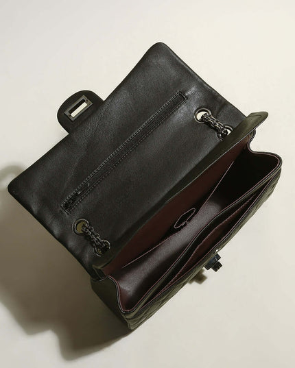 Black Quilted Bag with Metallic Chain Straps-2