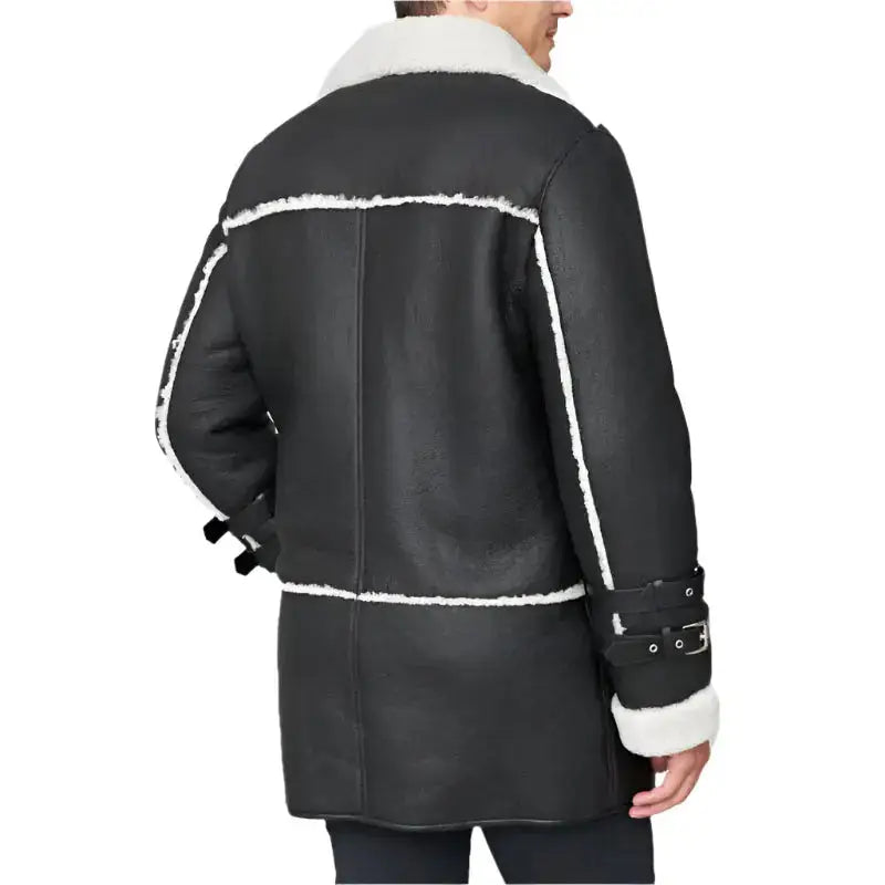 Men’s Black Shearling Sheepskin Car Coat-1