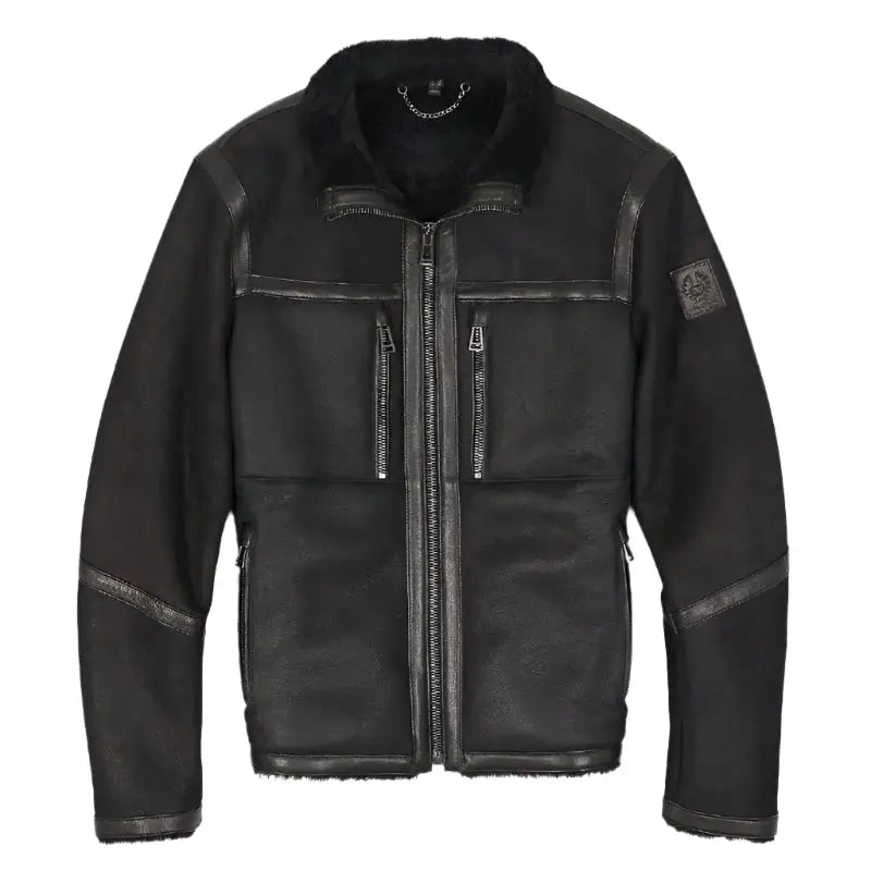 Black Tundra Shearling Motorcycle Jacket-0