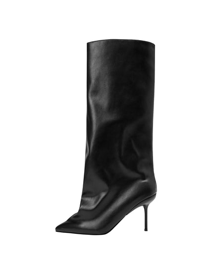 Black Wide Fit Knee High Stiletto Boots-2