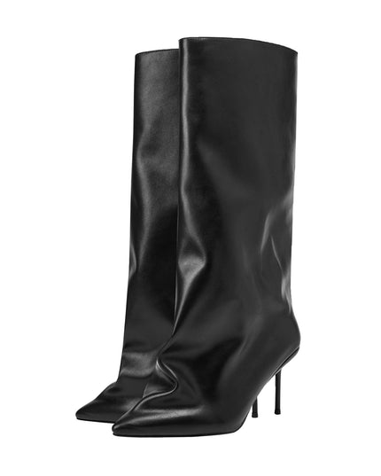 Black Wide Fit Knee High Stiletto Boots-4