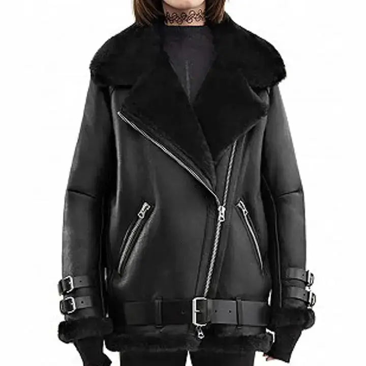 Women’s Black B3 RAF Shearling Aviator Bomber Jacket-0