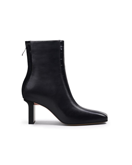 Block Heel Patchwork Leather Ankle Boots-2