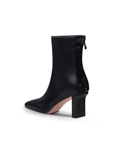 Block Heel Patchwork Leather Ankle Boots-3