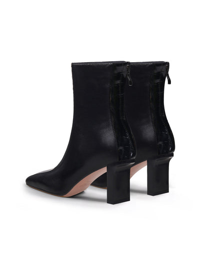 Block Heel Patchwork Leather Ankle Boots-4