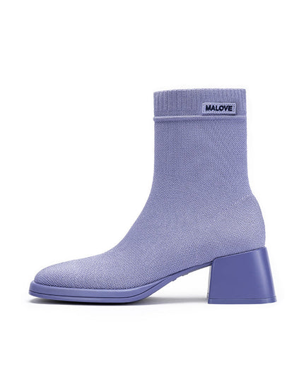 Block Heel Stretch Knit Boots-6