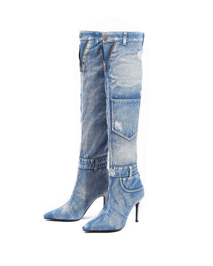 Blue Denim Boll Knee-High Boots-0