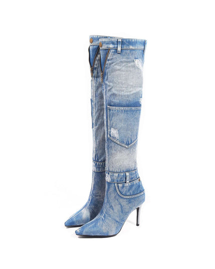 Blue Denim Boll Knee-High Boots-2