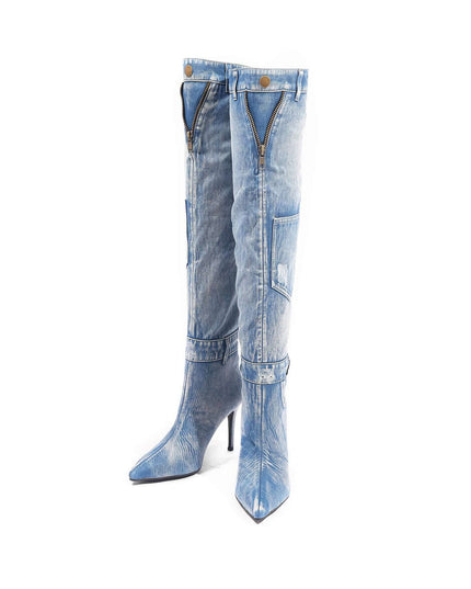 Blue Denim Boll Knee-High Boots-3
