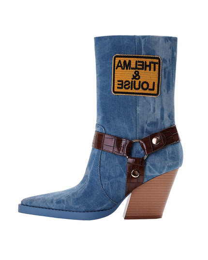 Blue Denim Mid Calf Boots-0