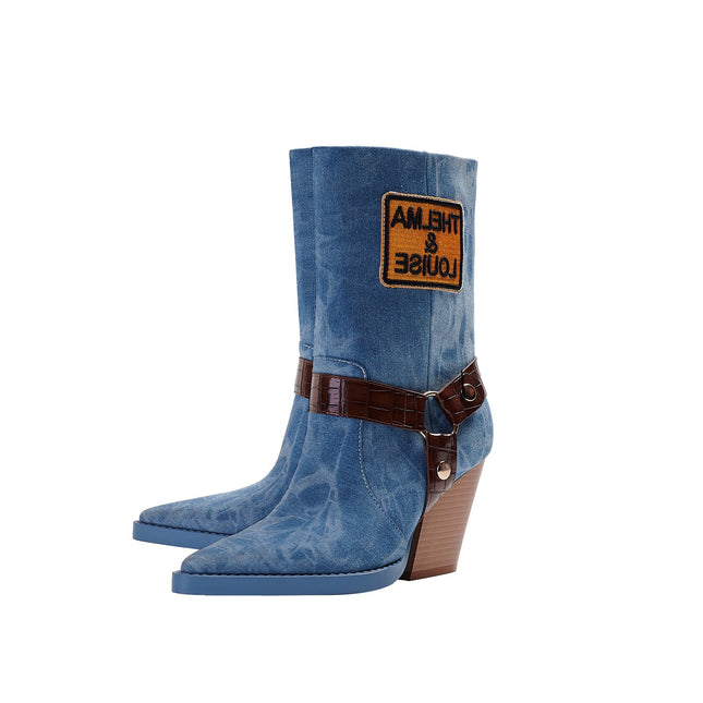 Blue Denim Mid Calf Boots-3