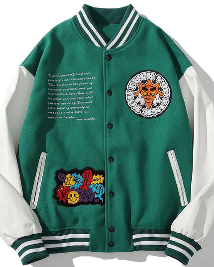 Bomber Jacket Men Cartoon Comics Boys Patch Furry Letter Baseball Coats High Street Hip Hop Japanese Varsity Streetwear-1