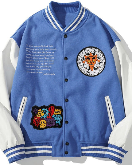 Bomber Jacket Men Cartoon Comics Boys Patch Furry Letter Baseball Coats High Street Hip Hop Japanese Varsity Streetwear-2