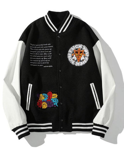 Bomber Jacket Men Cartoon Comics Boys Patch Furry Letter Baseball Coats High Street Hip Hop Japanese Varsity Streetwear-3