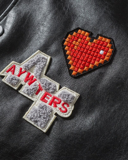 Bomber Jacket Men Colorful Striped Patchwork Heart Letter Patch Hip Hop College Style Baseball Coats Autumn Streetwear-3