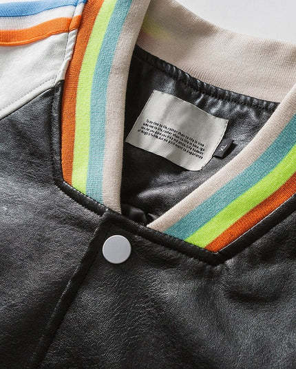Bomber Jacket Men Colorful Striped Patchwork Heart Letter Patch Hip Hop College Style Baseball Coats Autumn Streetwear-1