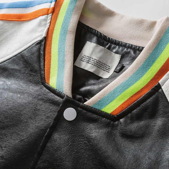 Bomber Jacket Men Colorful Striped Patchwork Heart Letter Patch Hip Hop College Style Baseball Coats Autumn Streetwear-1