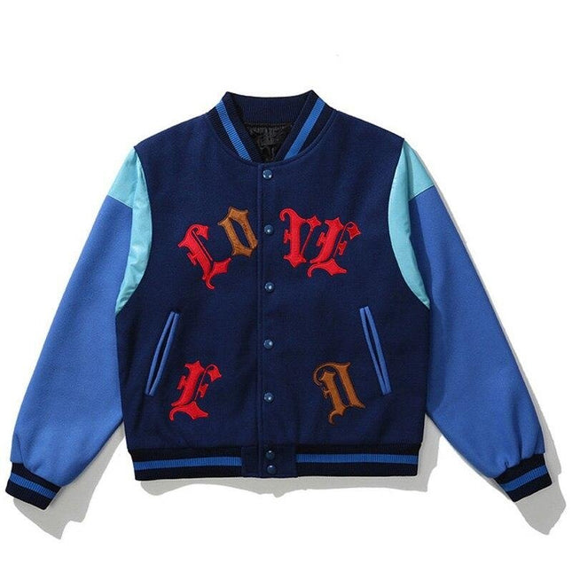 Bomber Jacket Men Letter Embroidery Heart-shaped Patch Patchwork Baseball Coat Retro Hip Hop Fashion Varsity Jacket Men-0