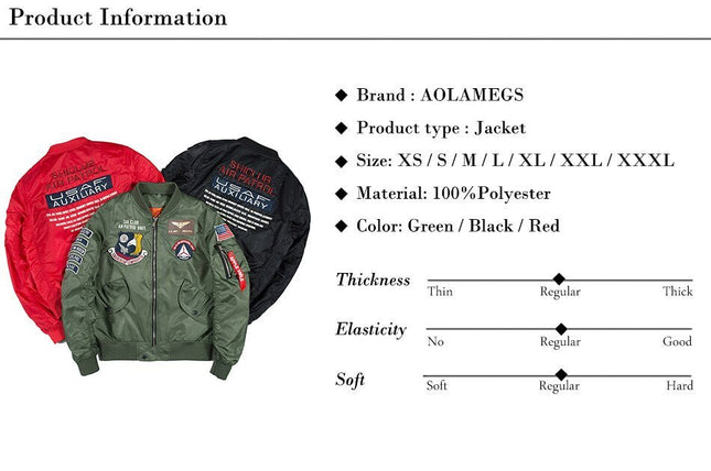 Bomber Men Badge Air Pilot MA-1 Men's Jacket Hip Hop Outwear-3