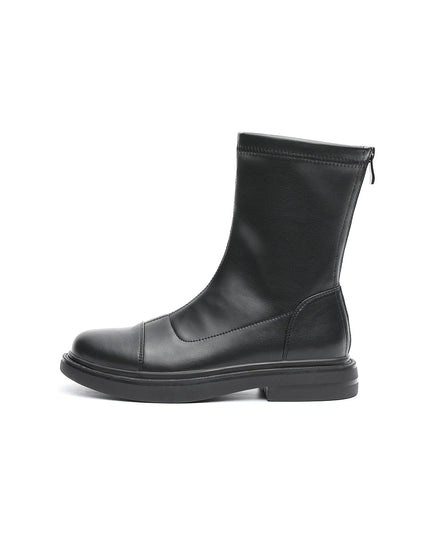 British Mid-Calf Black Leather Boots-0