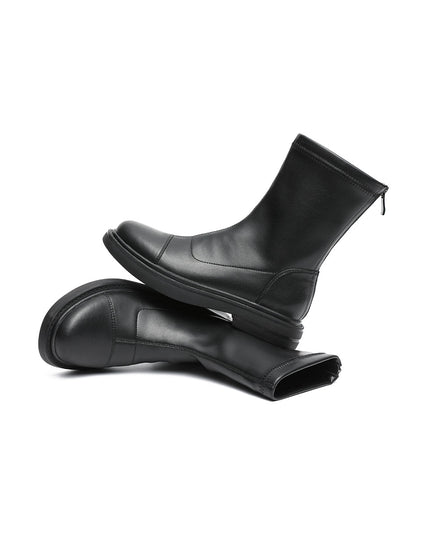 British Mid-Calf Black Leather Boots-3