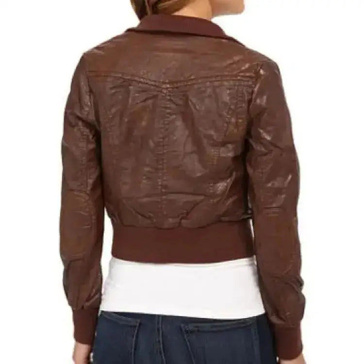 Women’s Brown Leather Bomber Jacket-1