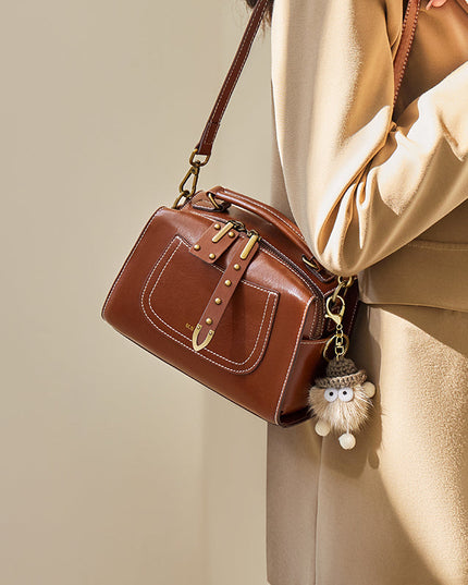 Brown Leather Casual Boston bag-1