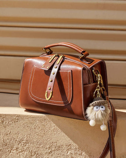 Brown Leather Casual Boston bag-3