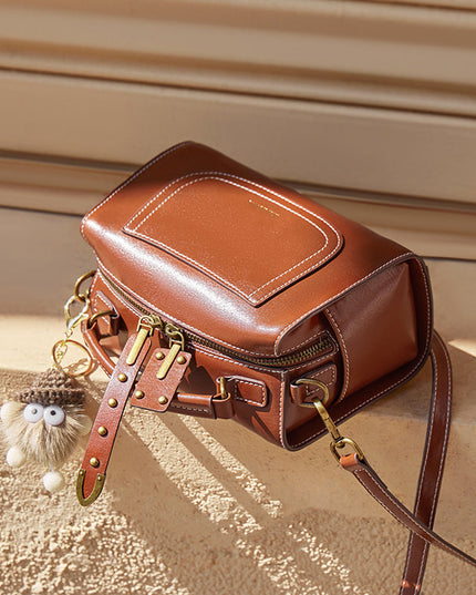 Brown Leather Casual Boston bag-4