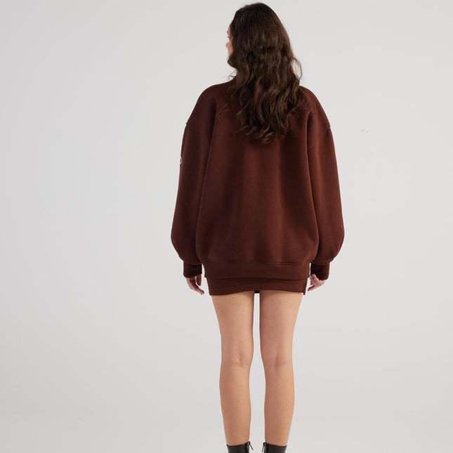 Alexa Brown Oversize Bomber Jacket with Removable Rose Accessory-1