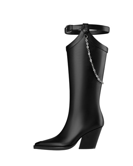 Chain Embellished Knee High Boots-0