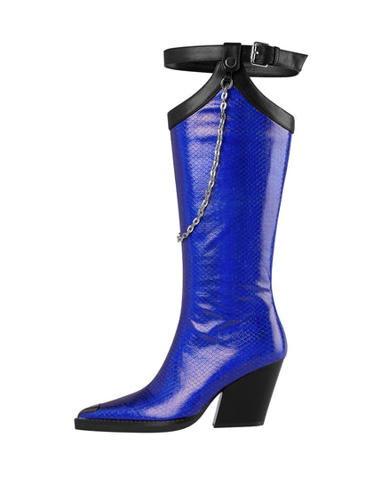 Chain Embellished Knee High Boots-5