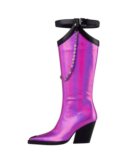 Chain Embellished Knee High Boots-6
